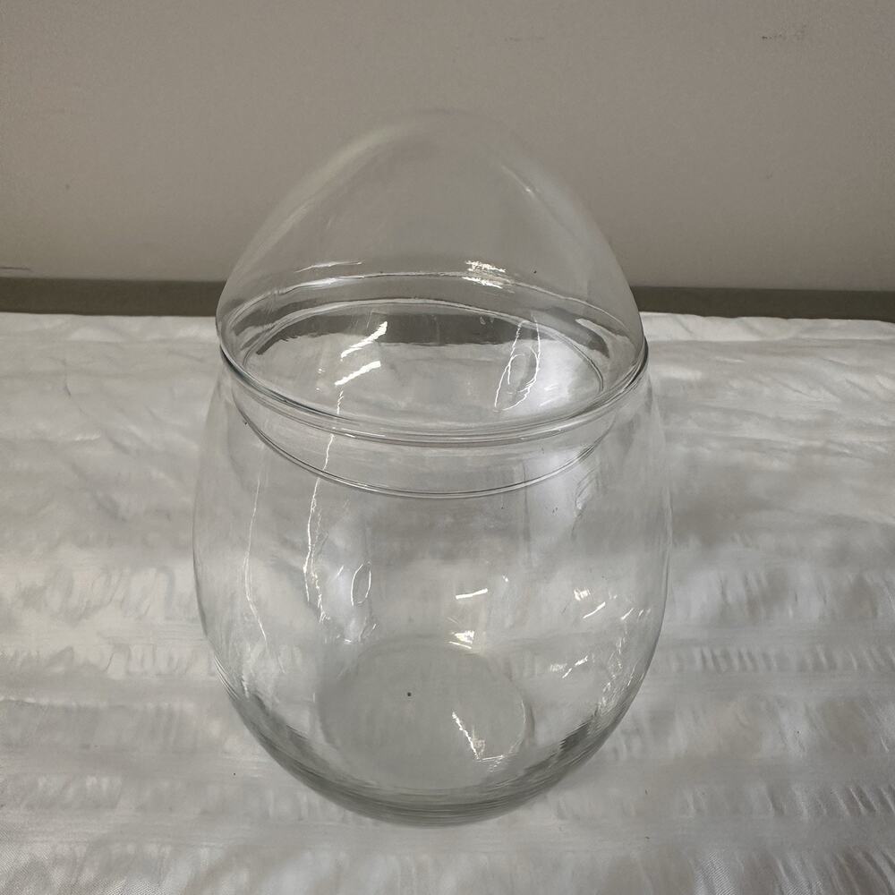 Clear Glass 6.5 inch Egg Shape Covered Storage Jar Terrarium Apothecary Vintage